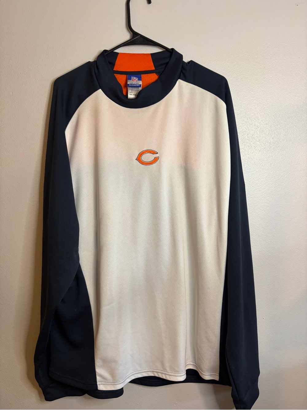 Reebok Men’s White & Navy Long-Sleeve Pullover with Orange Logo